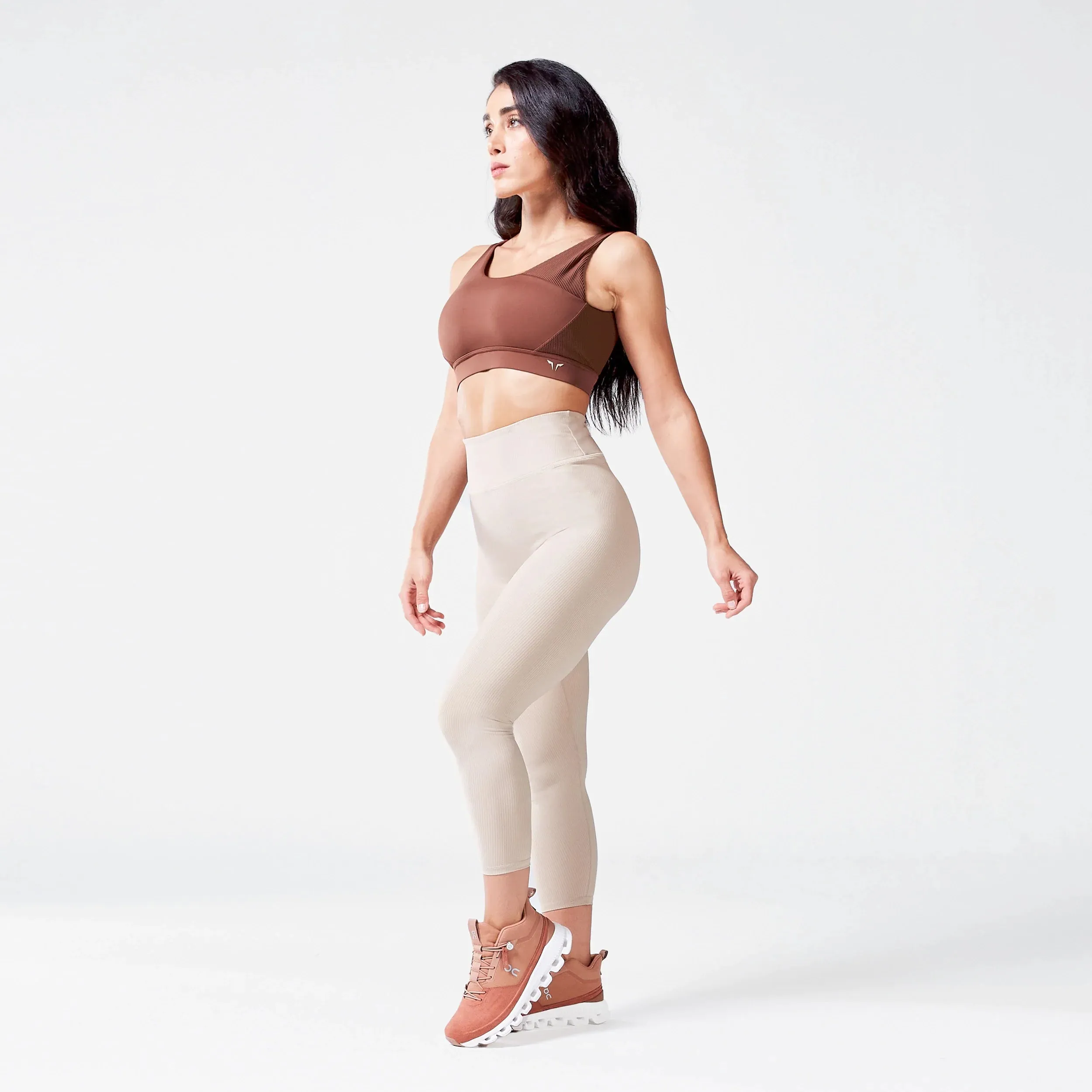 Code Ribbed Asymmetric Bra - Cappuccino