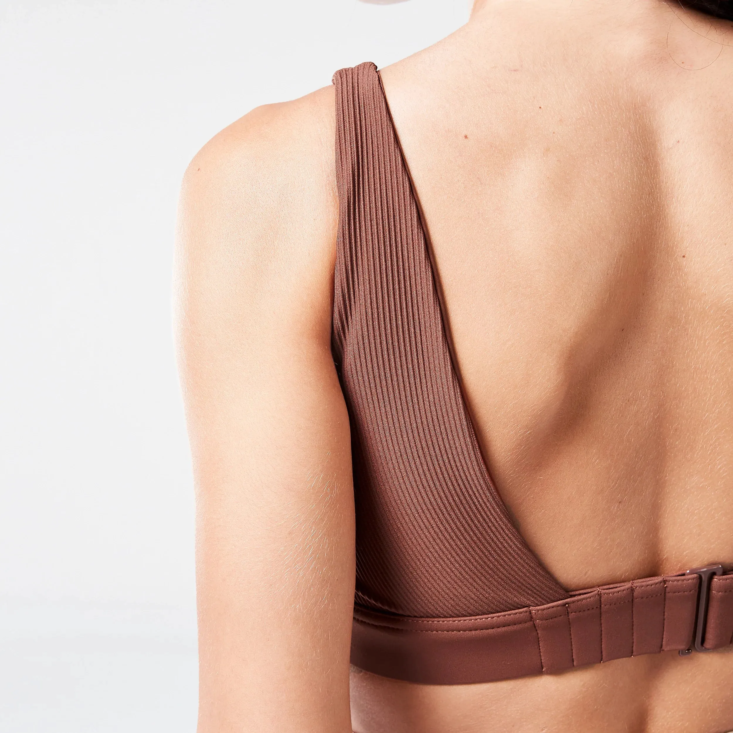 Code Ribbed Asymmetric Bra - Cappuccino