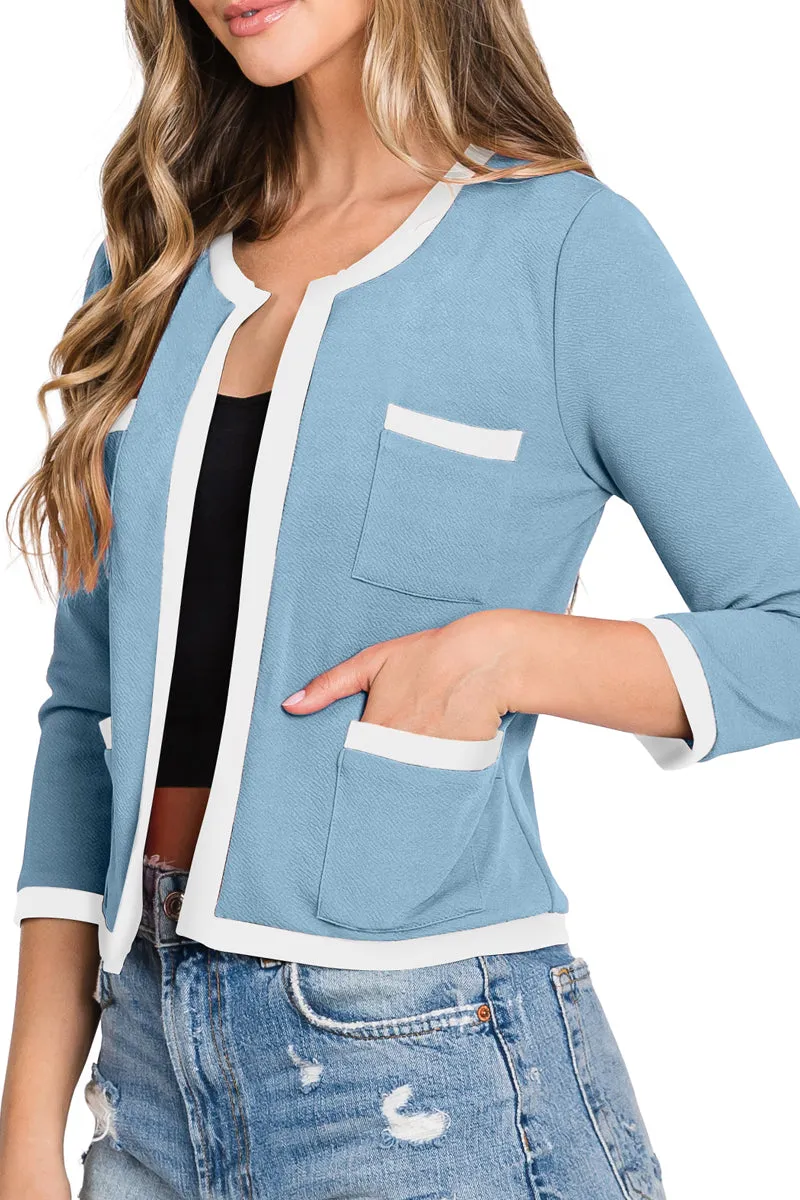 COLLARLESS LONG SLEEVE OPEN BLAZER