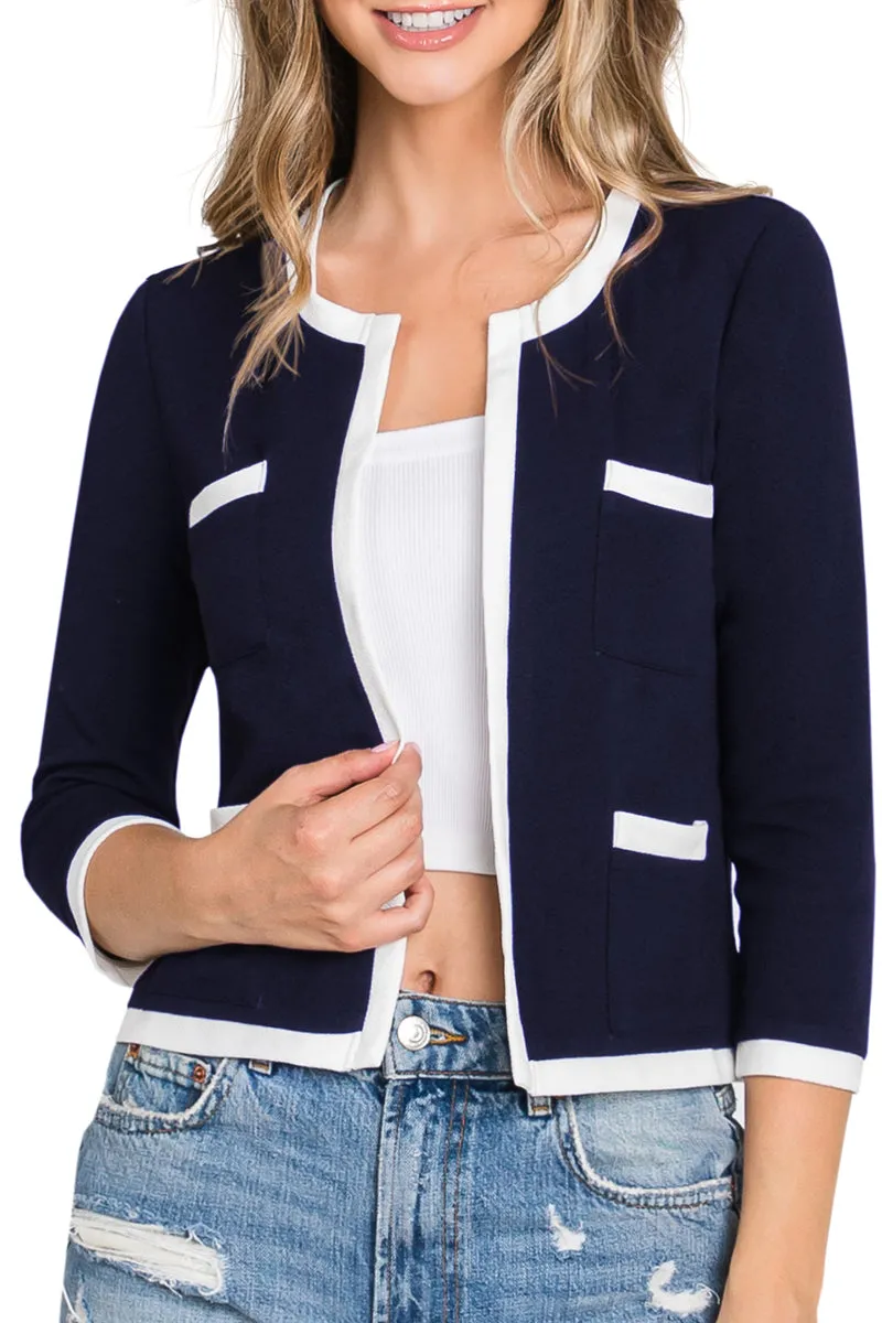 COLLARLESS LONG SLEEVE OPEN BLAZER