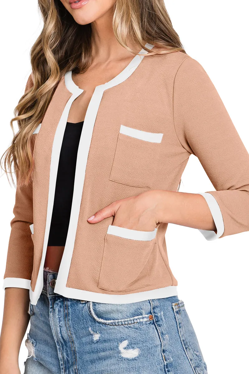 COLLARLESS LONG SLEEVE OPEN BLAZER