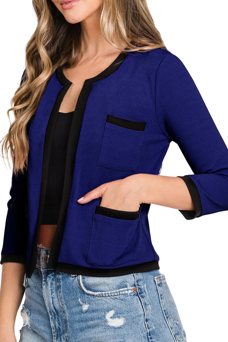 COLLARLESS LONG SLEEVE OPEN BLAZER