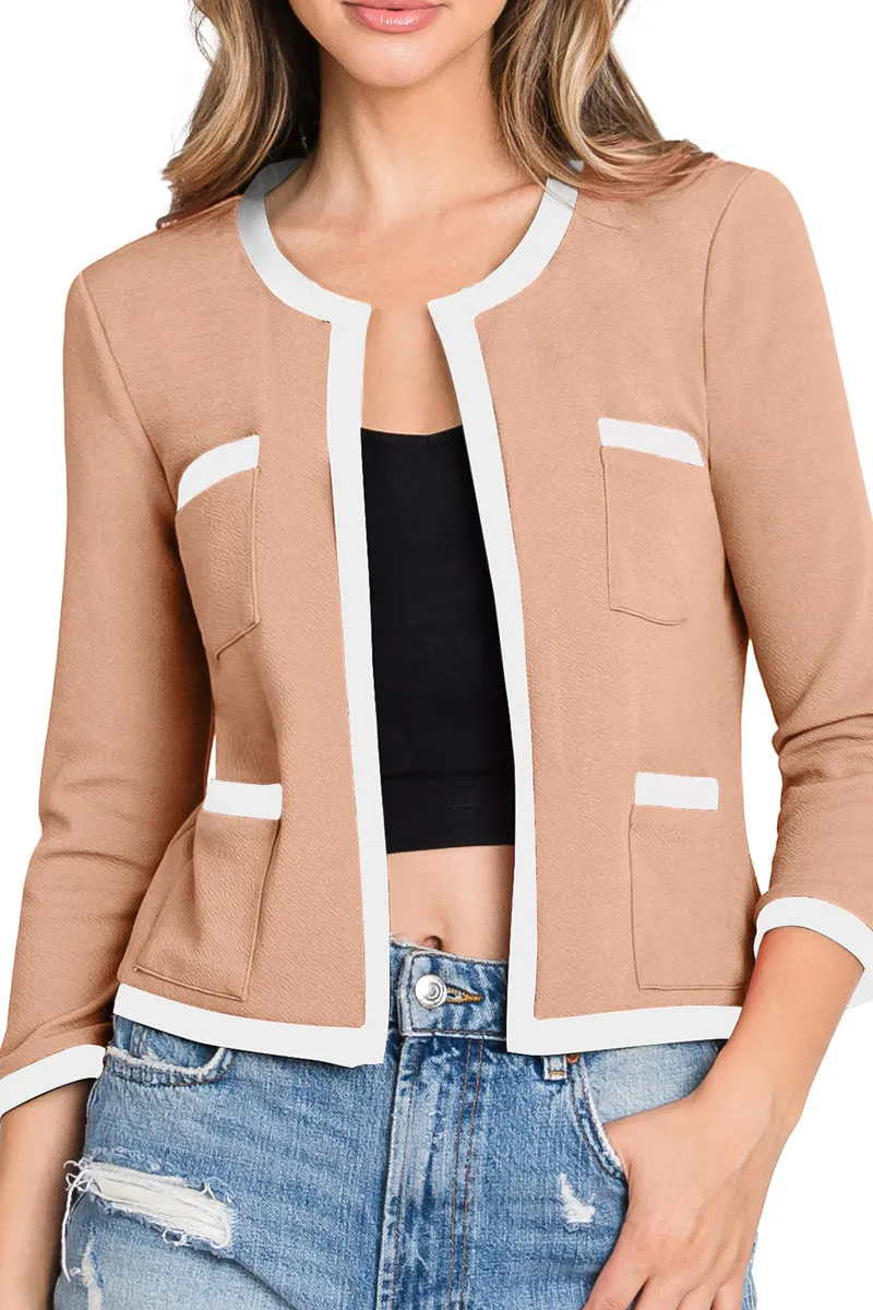 COLLARLESS LONG SLEEVE OPEN BLAZER