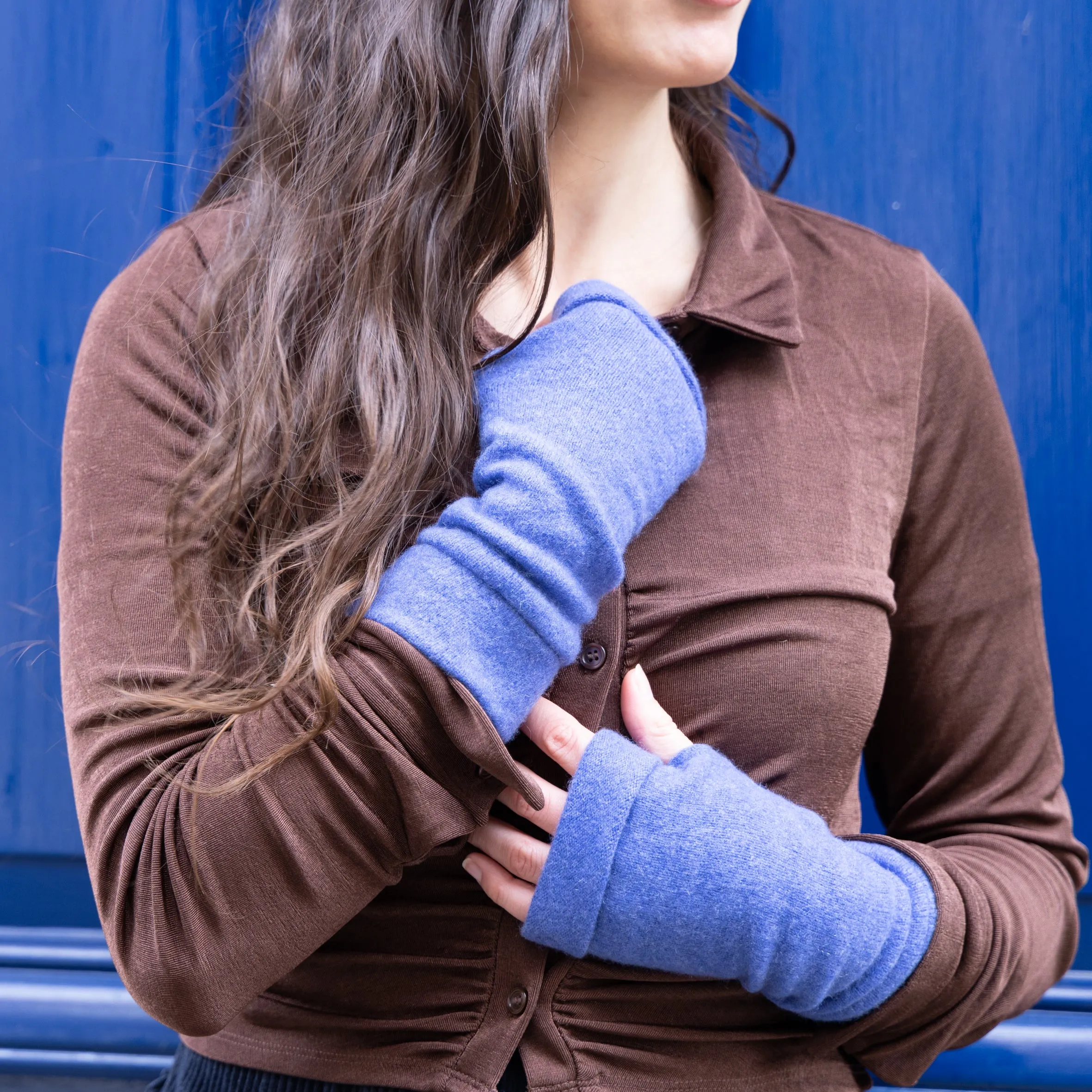 Cornflower Blue Cashmere Fingerless Gloves