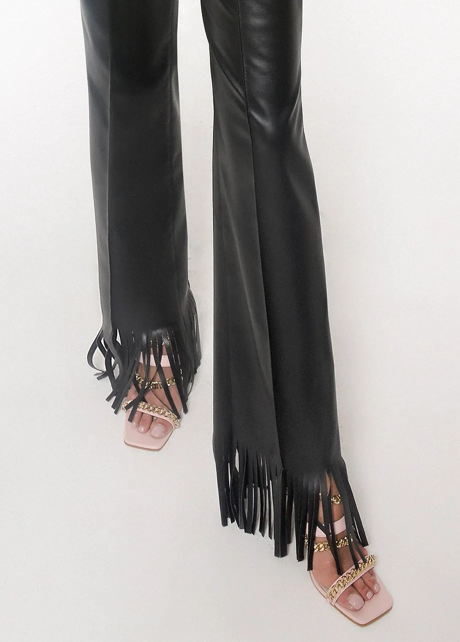 CUIR NOIR FRINGE PANTS