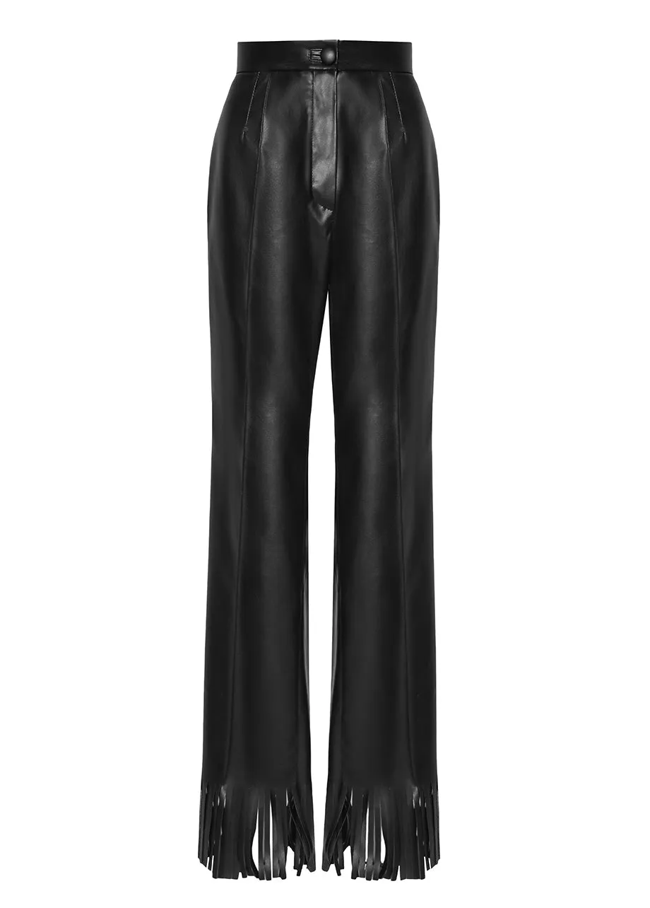 CUIR NOIR FRINGE PANTS