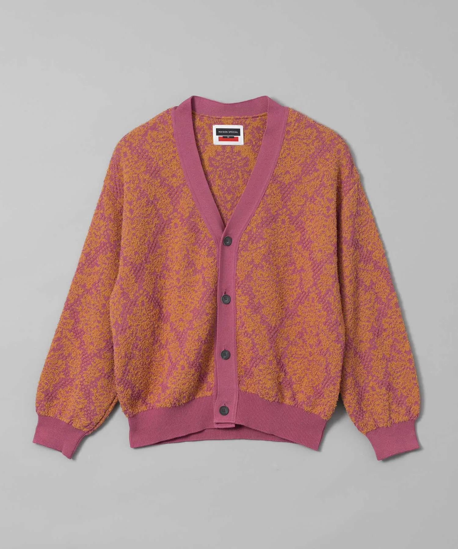 Damask Jacquard Prime-Over V-Neck Knit Cardigan