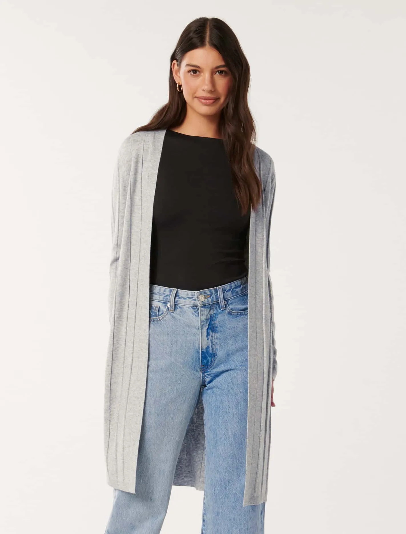 Daphne Long Line Ribbed Cardigan