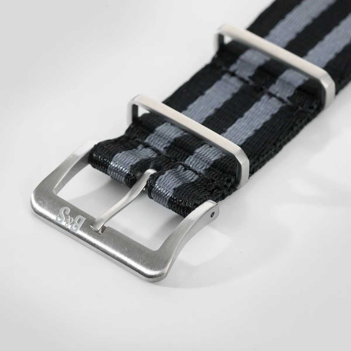 Deluxe Nylon Single Pass Watch Strap Black Two Stripes Grey