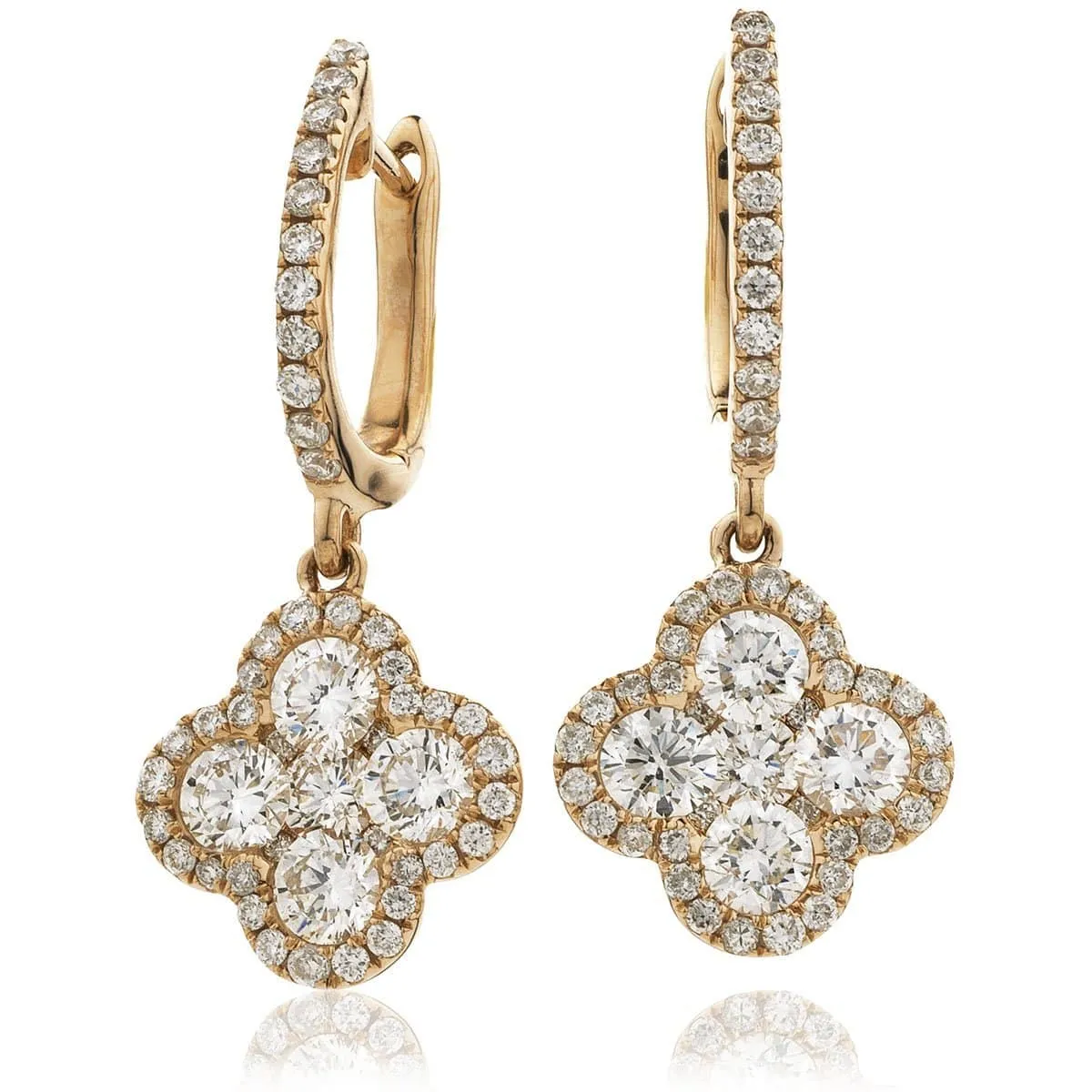 DIAMOND CLUSTER AND HALO DROP EARRINGS IN 18K ROSE GOLD