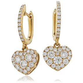 DIAMOND HEART-SHAPED CLUSTER HOOP DROP EARRINGS IN 18K ROSE GOLD