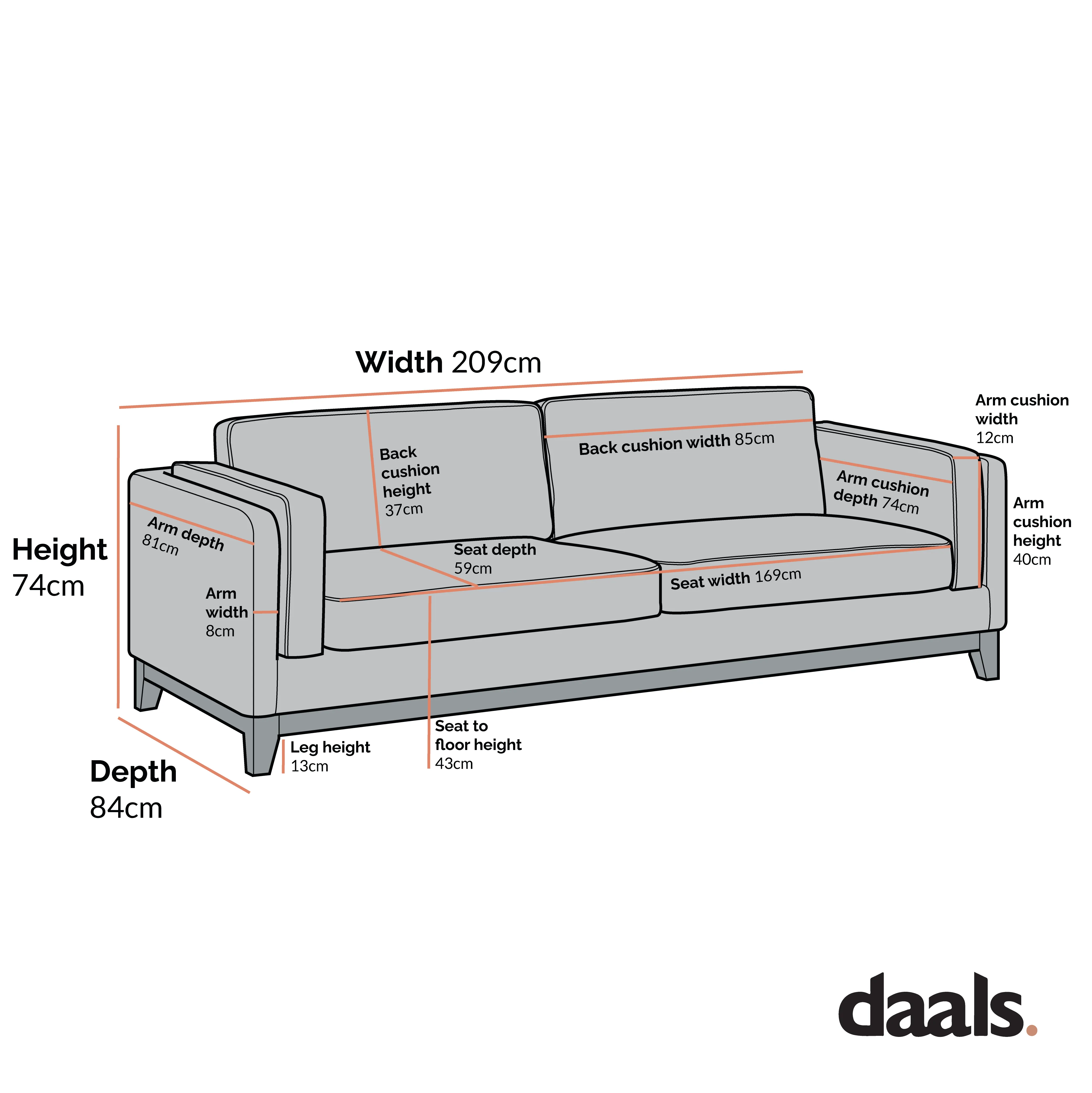 Dipley Champagne Velvet Sofa, 3-Seater