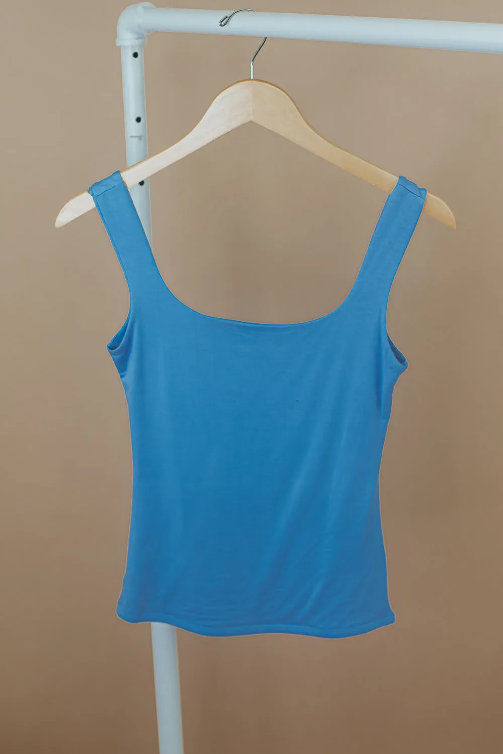 Double Layered Reg Length Tank, Deep Sky Blue