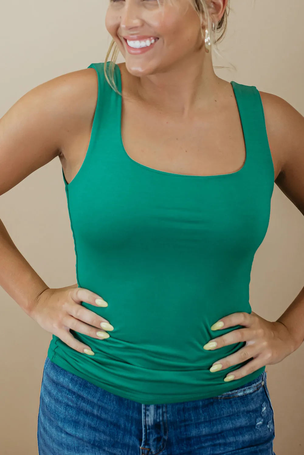 Double Layered Reg Length Tank, Kelly Green