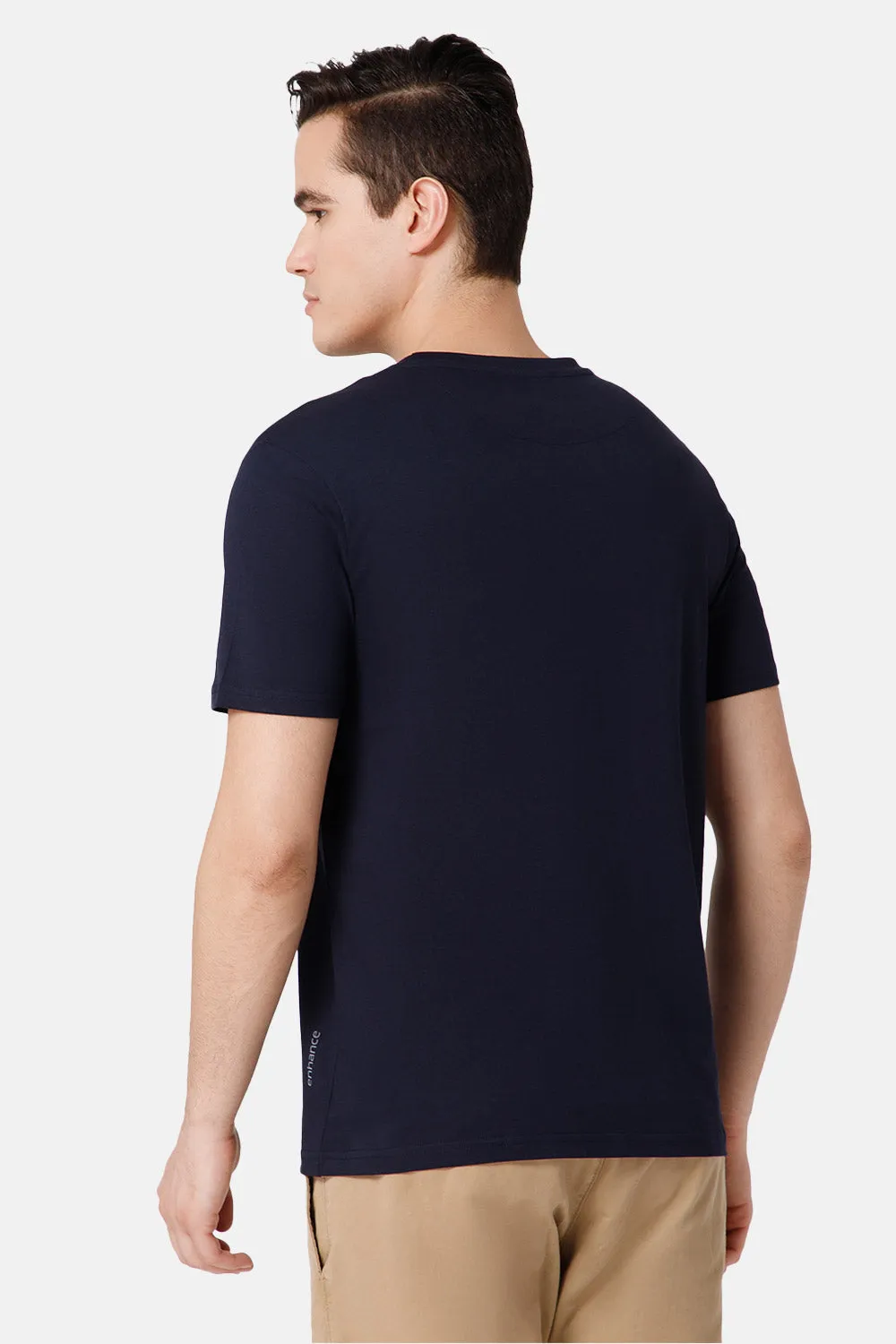 Enhance Printed Crew Neck Men's Casual T-Shirts - Navy - TS17