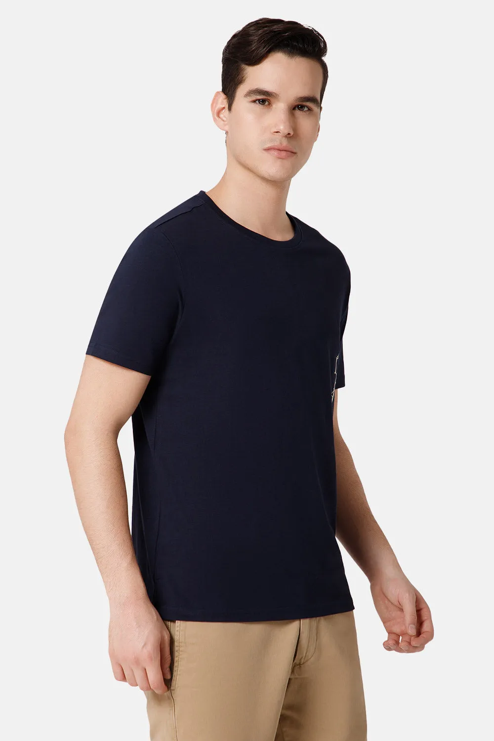 Enhance Printed Crew Neck Men's Casual T-Shirts - Navy - TS17