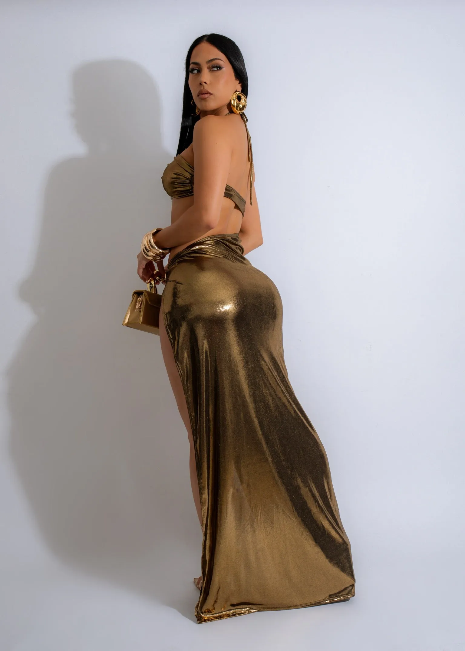 Explore Me Metallic Maxi Dress Gold