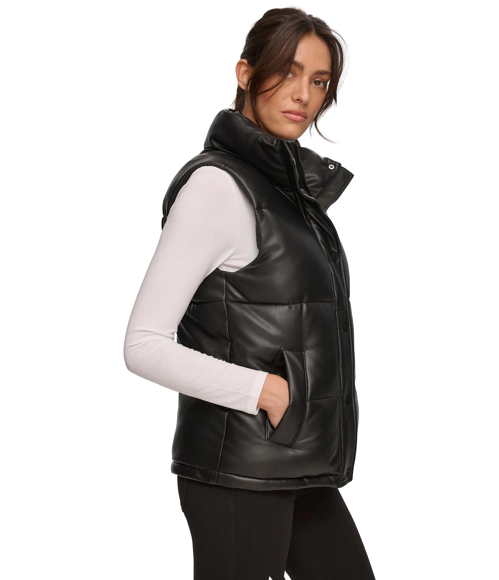 Faux Leather Puffer Vest