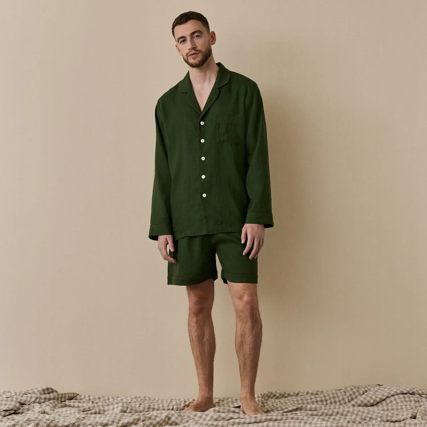 Fern Green Linen Men's Pyjama Short Set