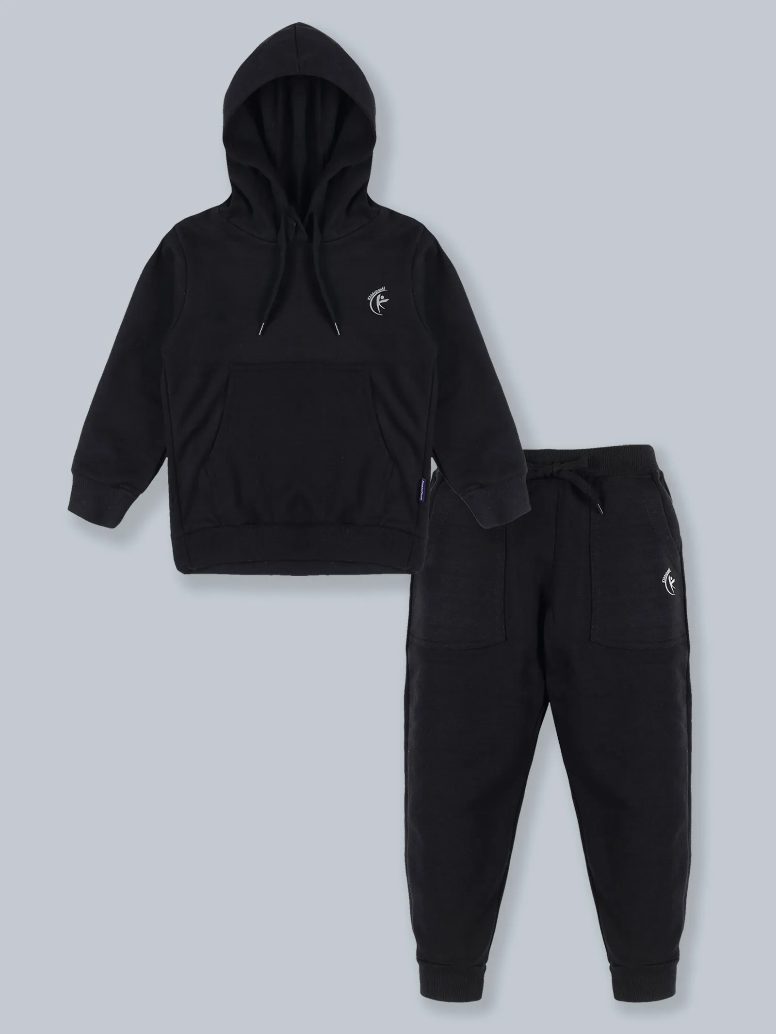 Fleece Solid Hooded Sweatshirt  & Track Pant Set