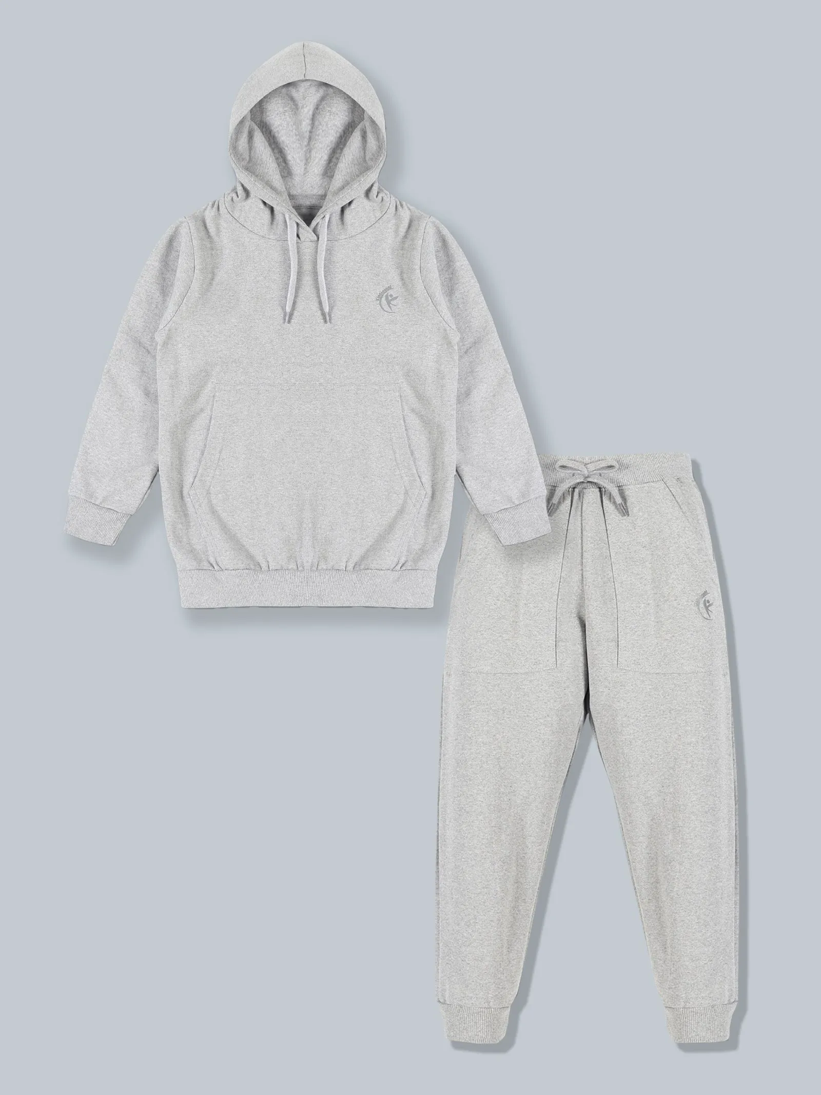 Fleece Solid Hooded Sweatshirt  & Track Pant Set