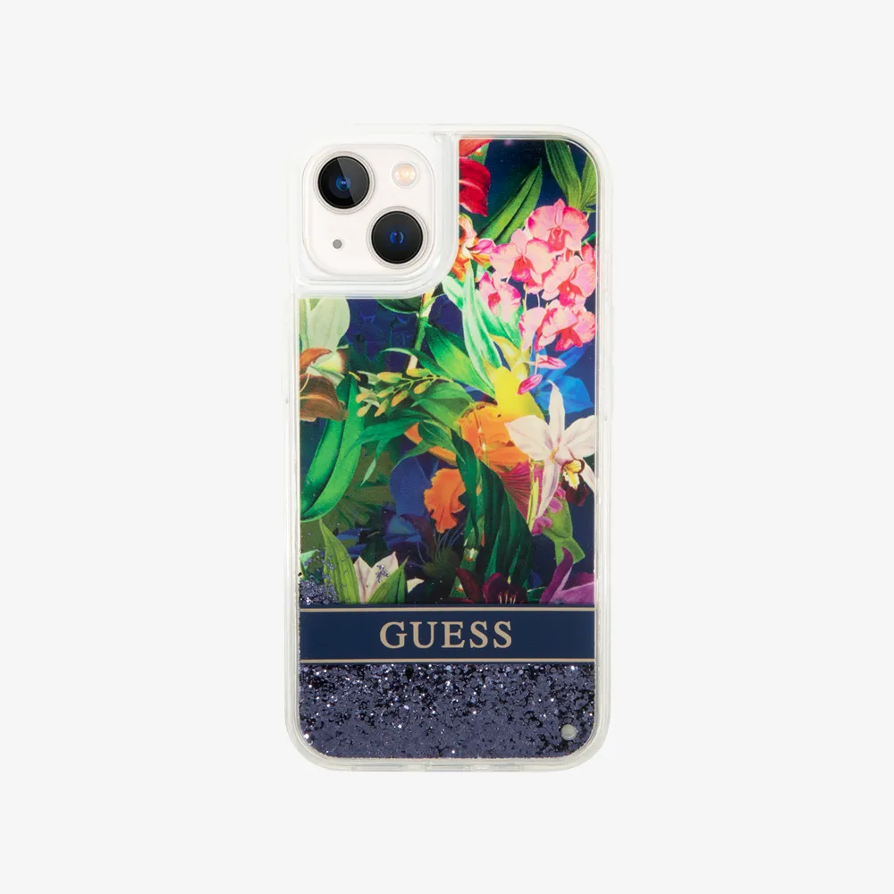 Flower Pattern Liquid Glitter Case for iPhone 14 Series