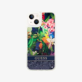 Flower Pattern Liquid Glitter Case for iPhone 14 Series