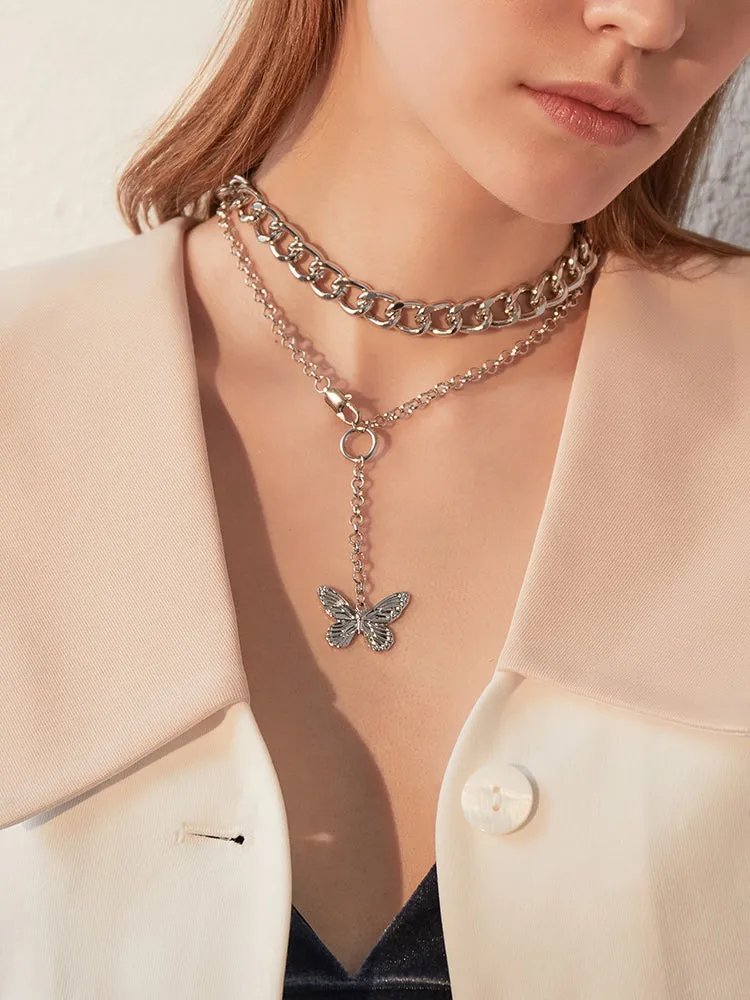 FN Sexy Double Layer Clavicle Chain Butterfly Pendant Necklace LOJS77