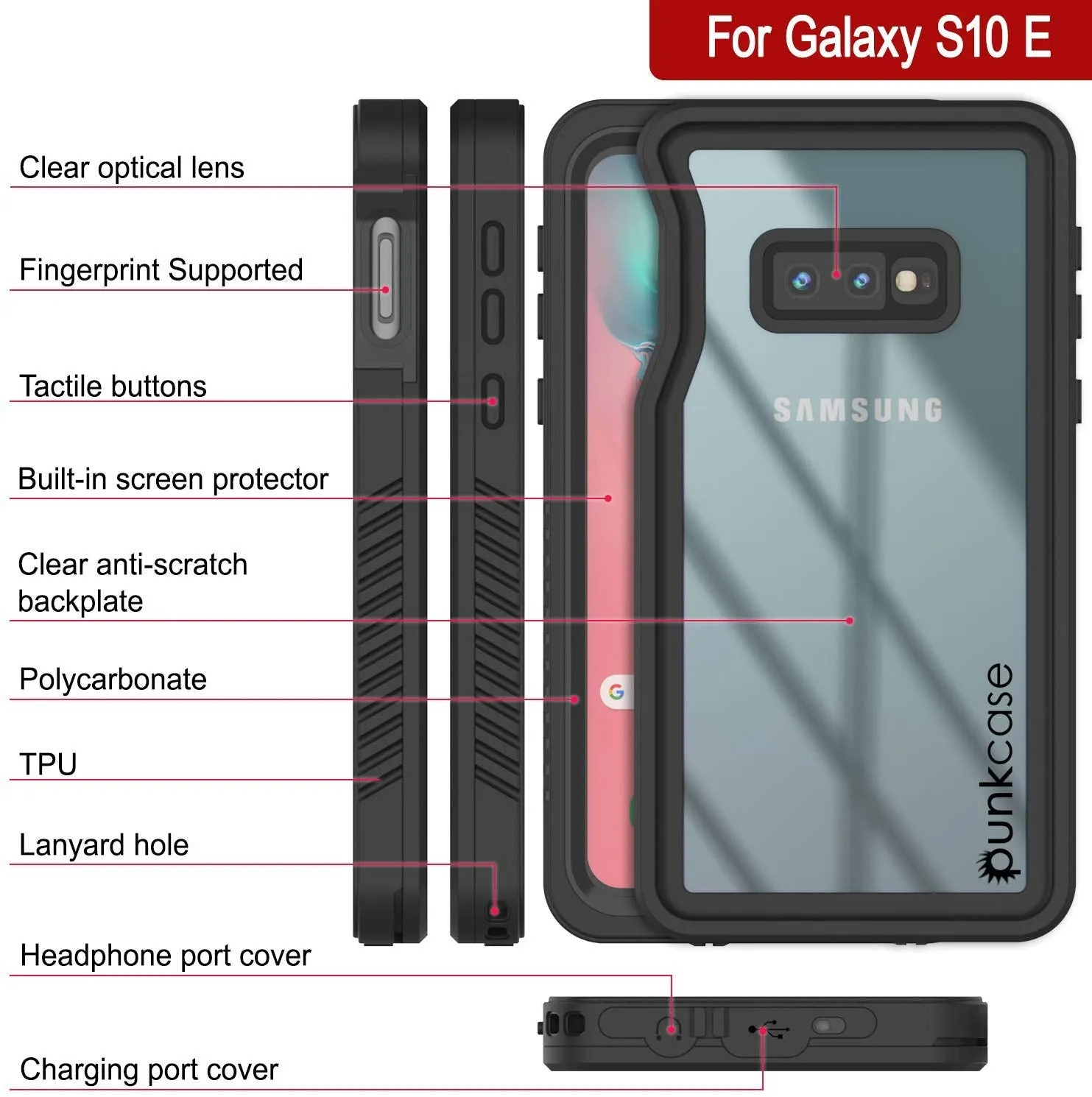 Galaxy S10e Water/Shockproof With Screen Protector Case [Black]