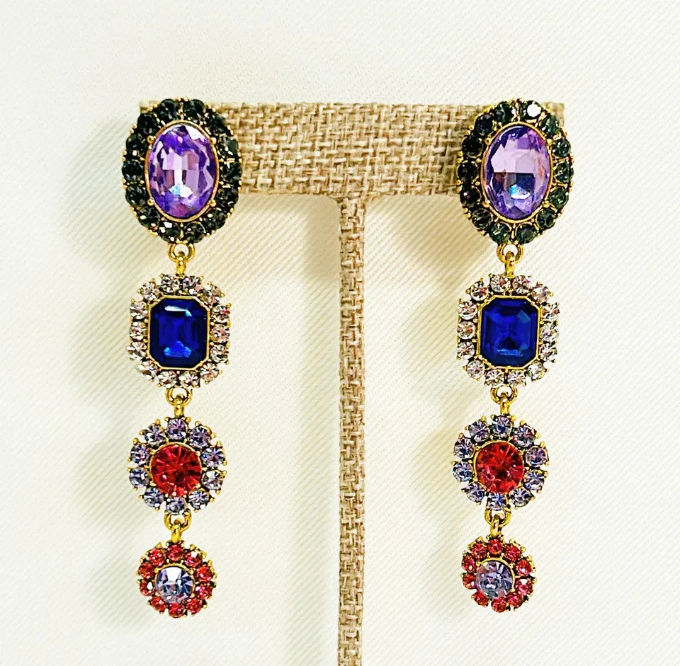 Glamorous multi colored rhinestone pierced style earrings