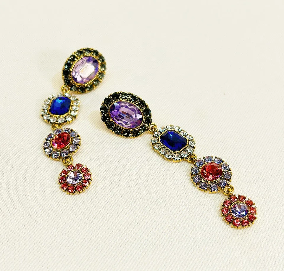 Glamorous multi colored rhinestone pierced style earrings