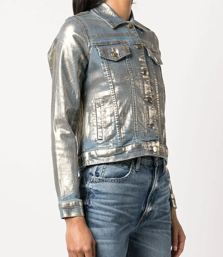 Gold/Light Denim Metallic Jean Jacket