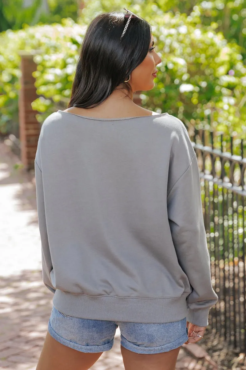 Grey Boston Boat Neck Sweatshirt - FINAL SALE