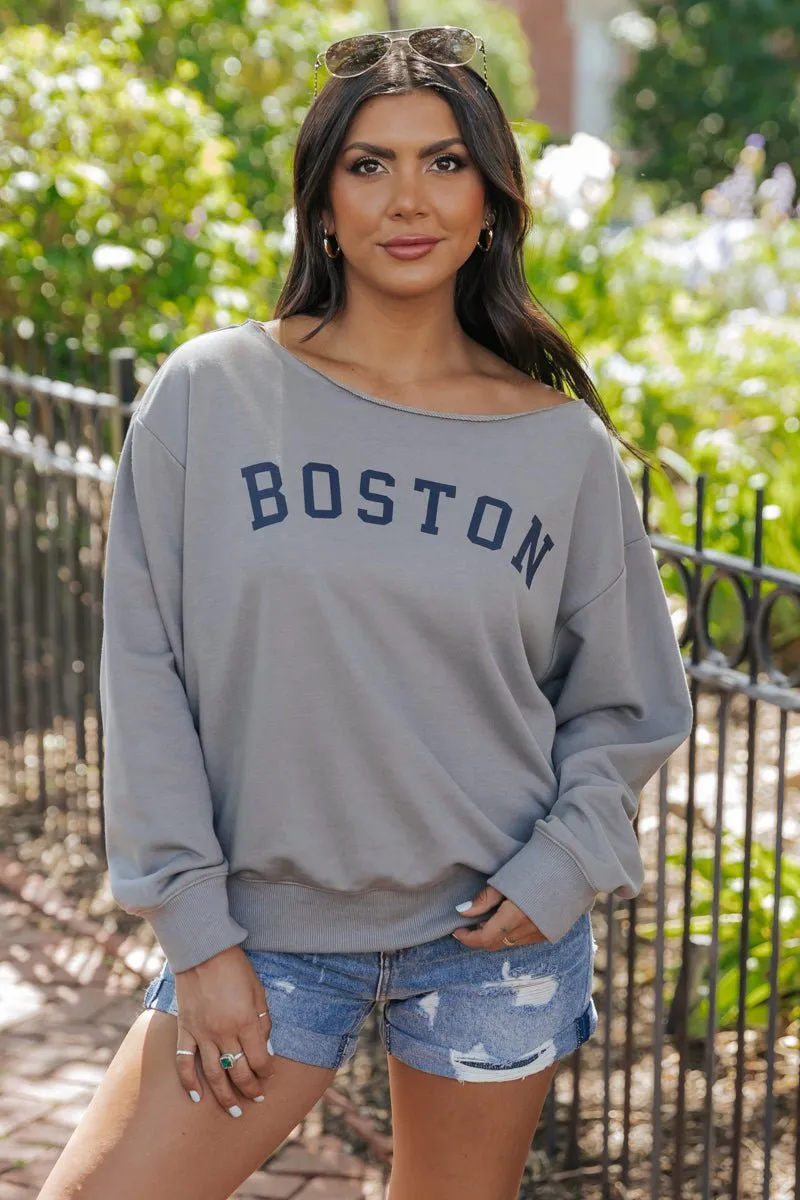 Grey Boston Boat Neck Sweatshirt - FINAL SALE