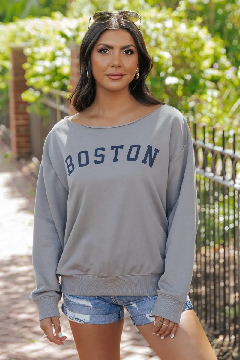 Grey Boston Boat Neck Sweatshirt - FINAL SALE