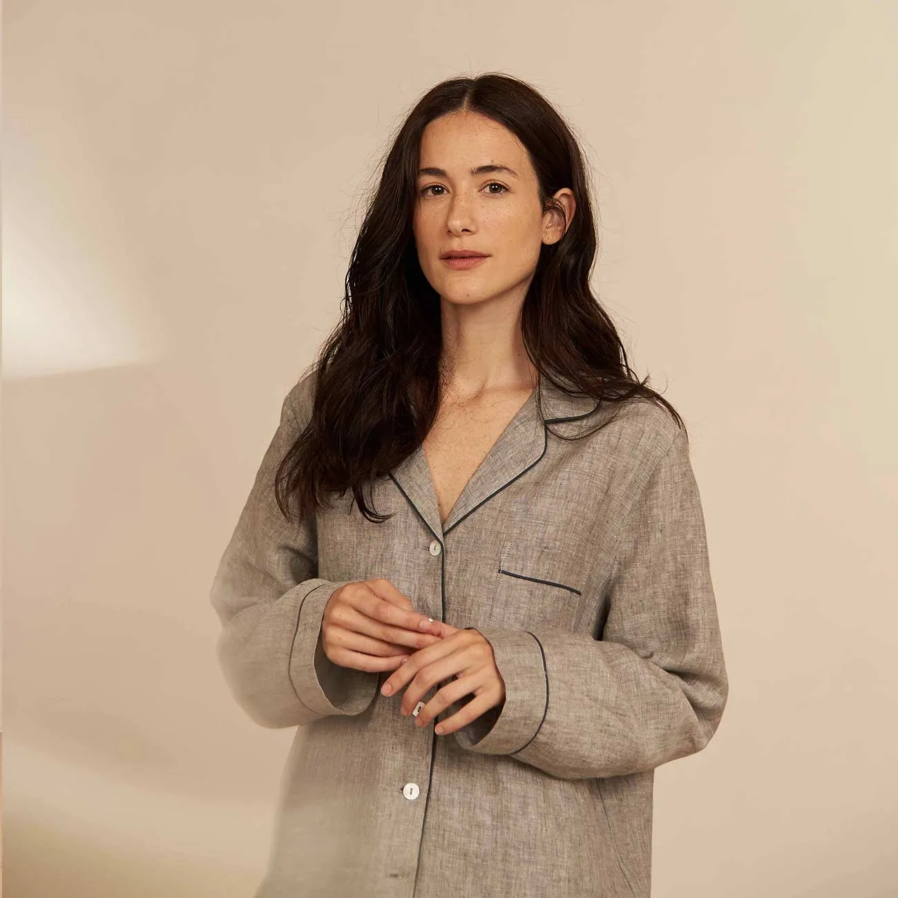 Grey Linen Pyjama Shirt (Top Only)