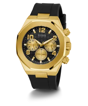 GUESS Mens Black Gold Tone Multi-function Watch