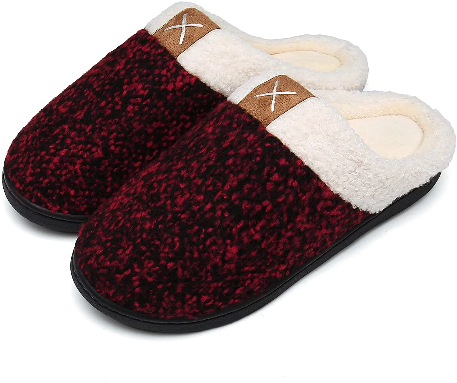 Haute Edition Tweed Cozy Faux Fur Lined Scuff Clog Indoor Outdoor Slippers