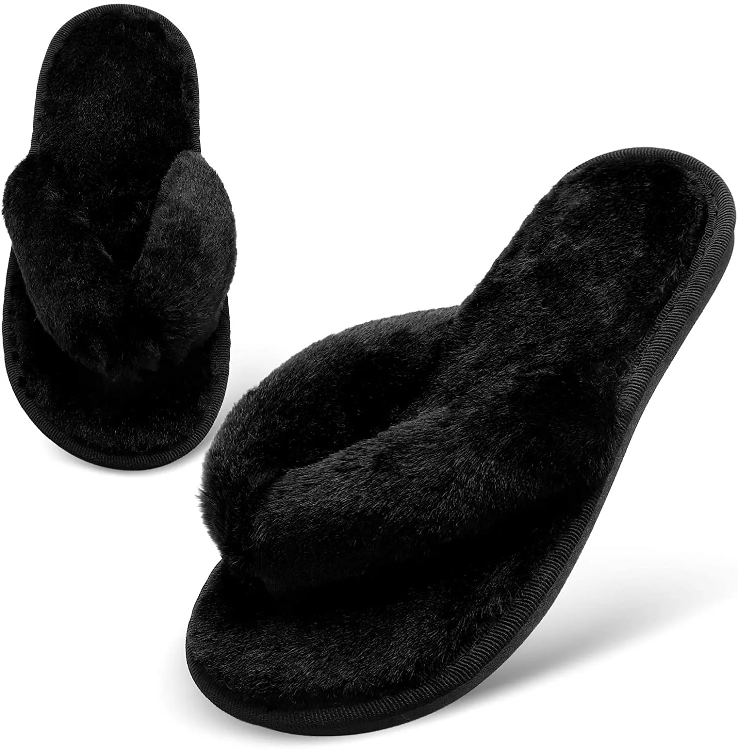 Haute Edition Women's Fuzzy Flip Flop Thong Style Cozy Slipper