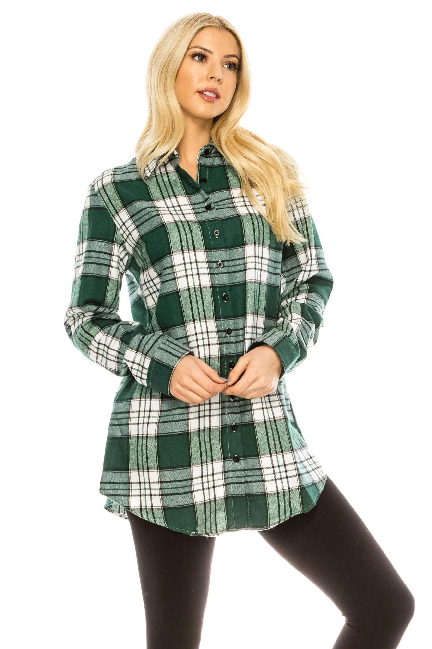 Haute Edition Women's Long Button Down Flannel Tunic Shirt with Plus