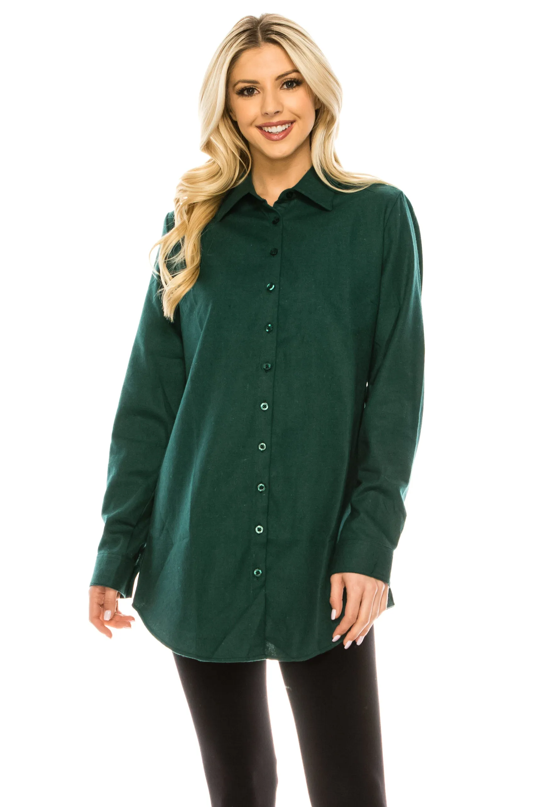 Haute Edition Women's Long Button Down Flannel Tunic Shirt with Plus