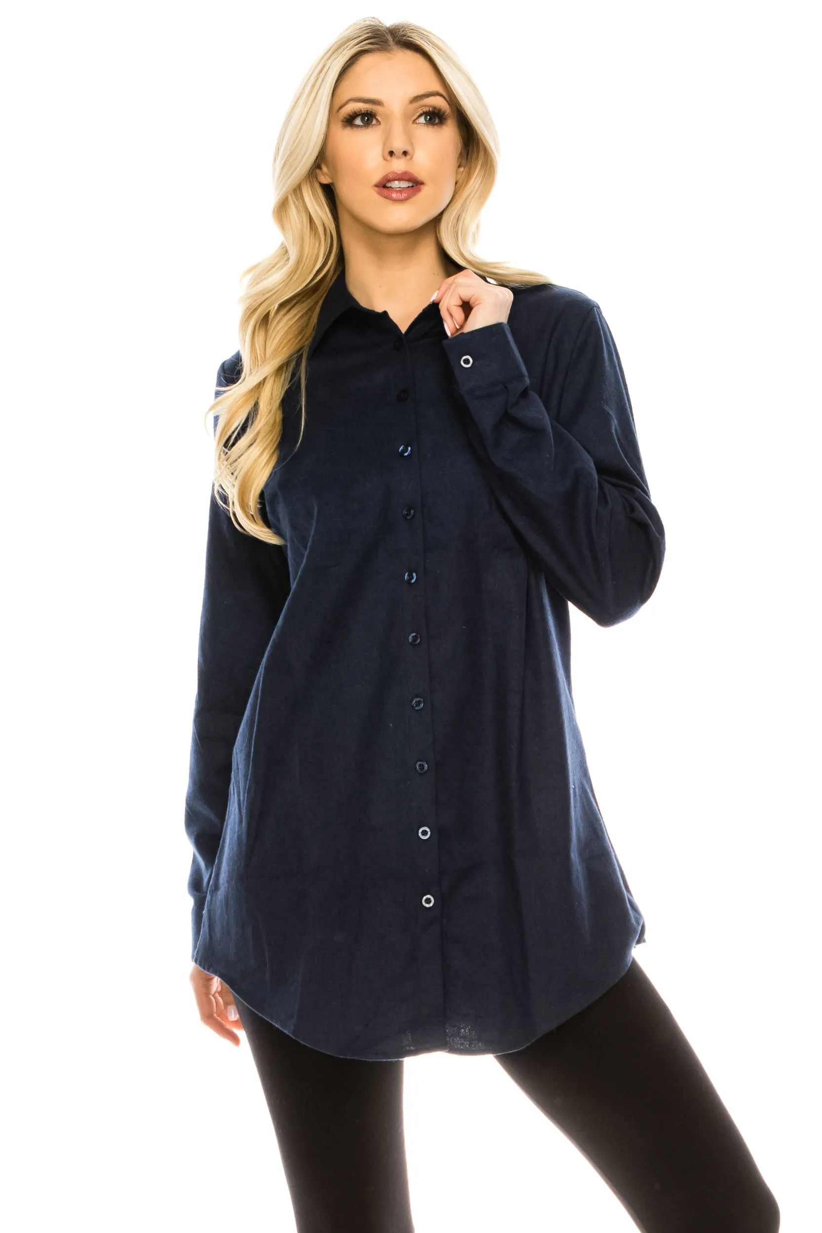 Haute Edition Women's Long Button Down Flannel Tunic Shirt with Plus