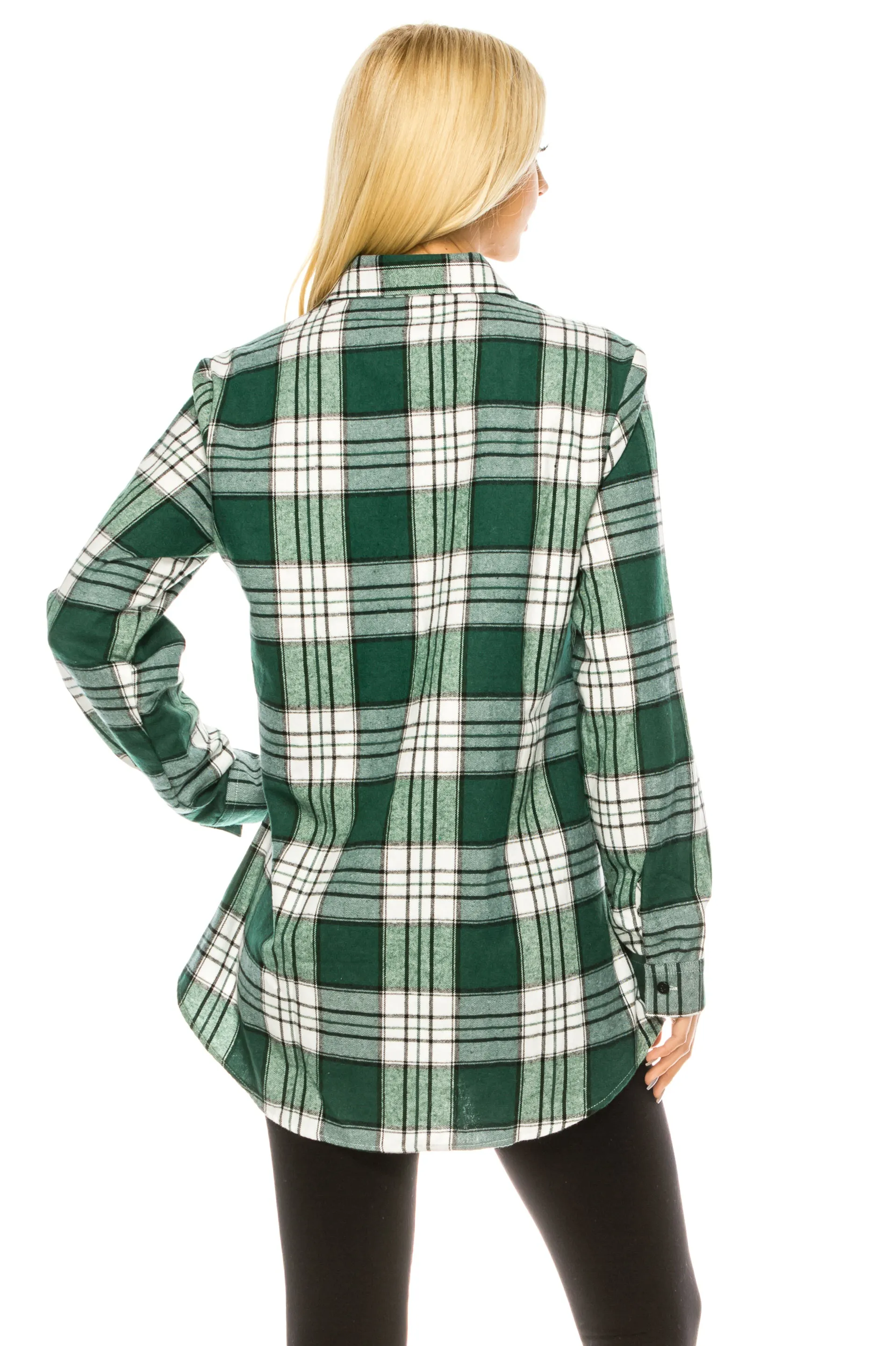 Haute Edition Women's Long Button Down Flannel Tunic Shirt with Plus