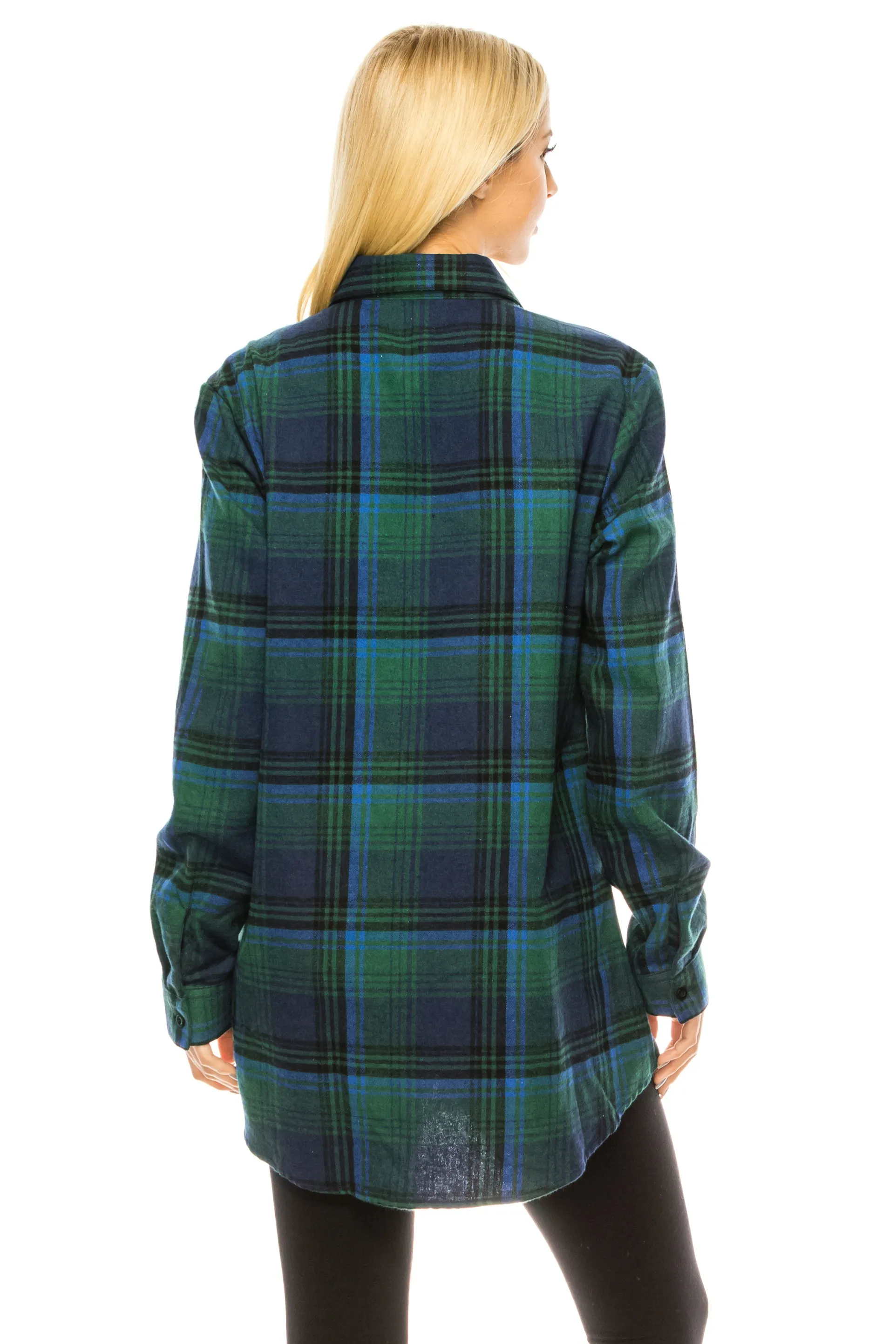 Haute Edition Women's Long Button Down Flannel Tunic Shirt with Plus