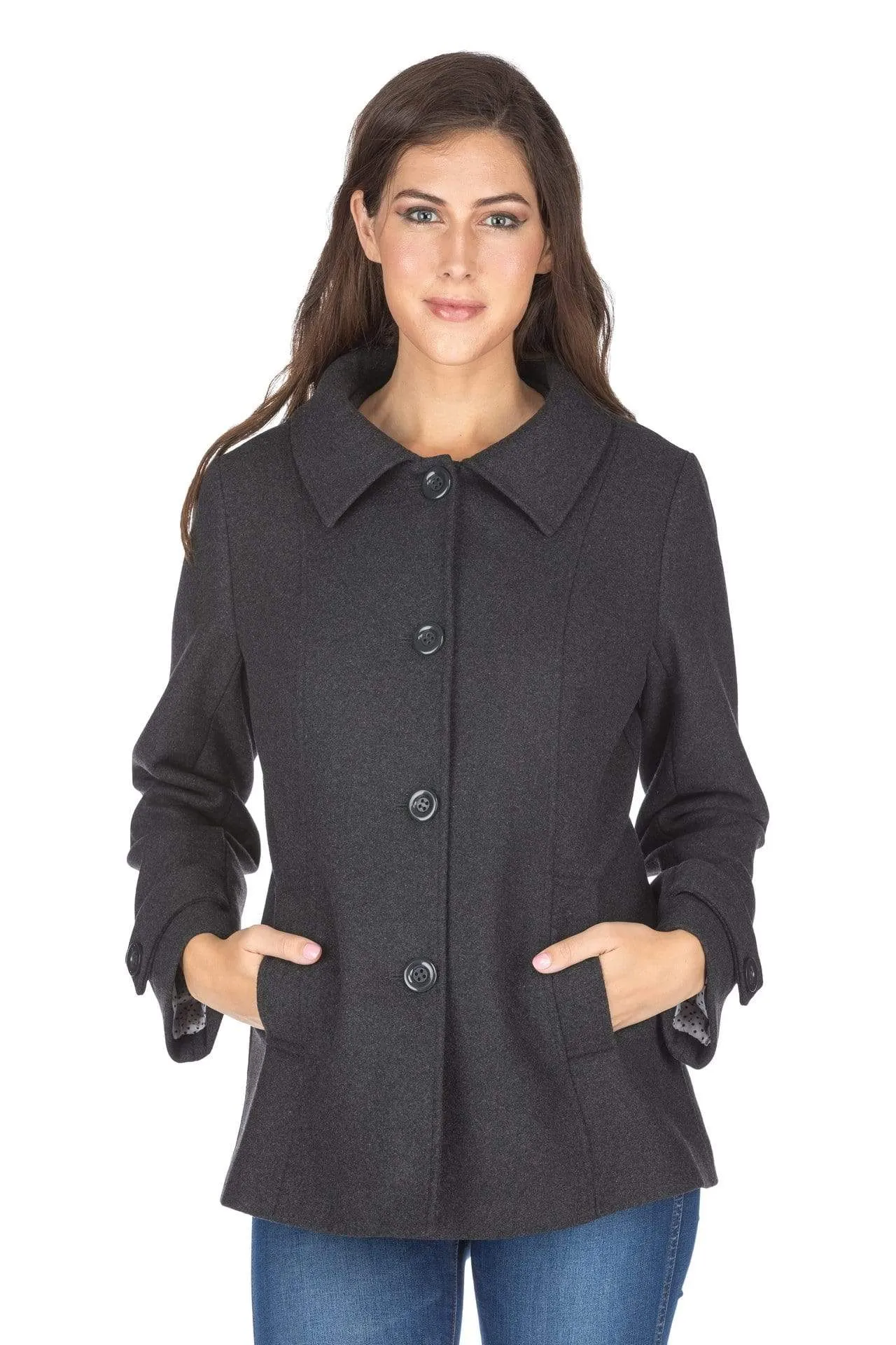 Haute Edition Women's Short Length Wool Blend Car Coat with Free Scarf