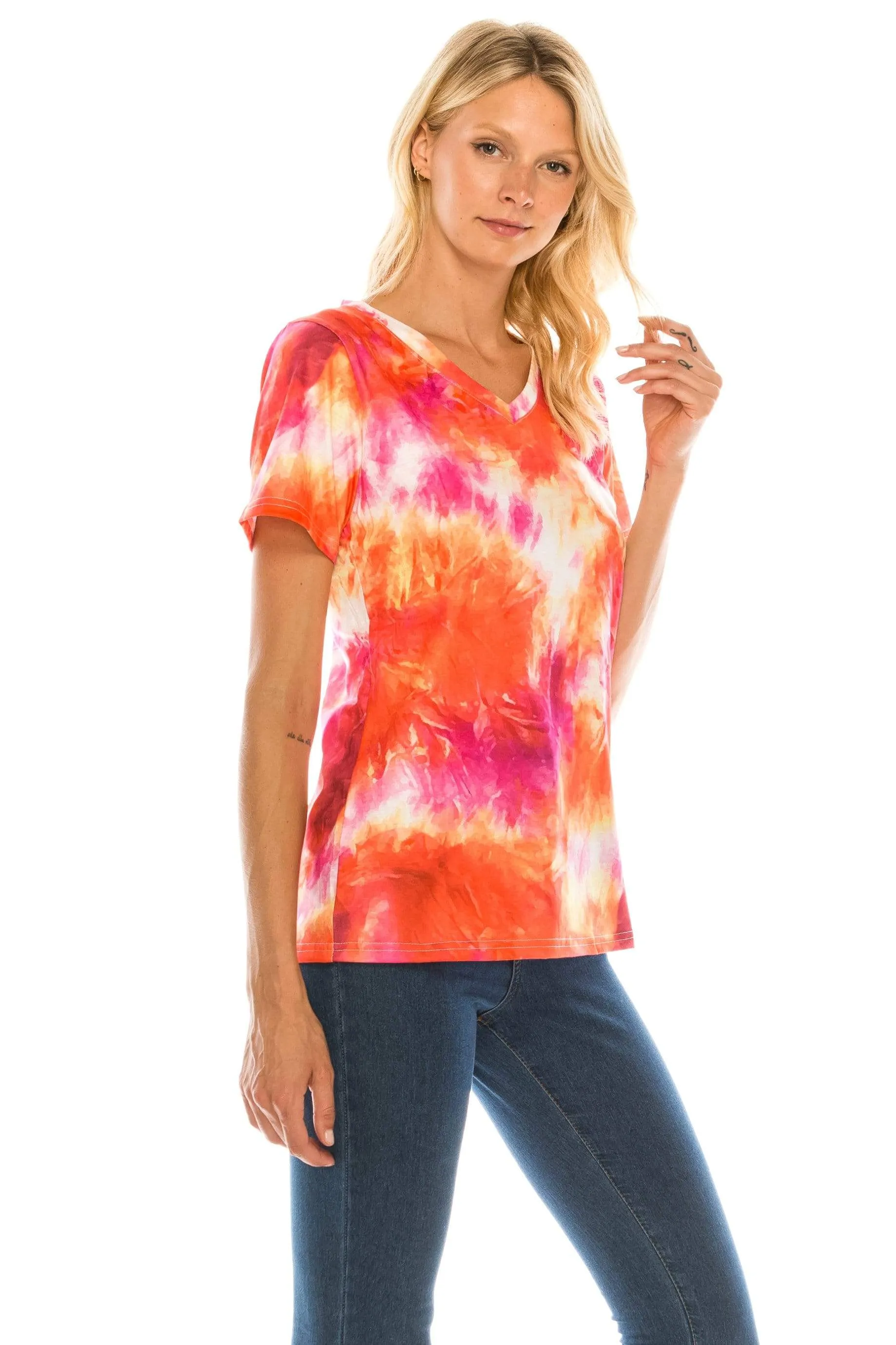 Haute Edition Women's V Neck Tie Dye Prints Tee