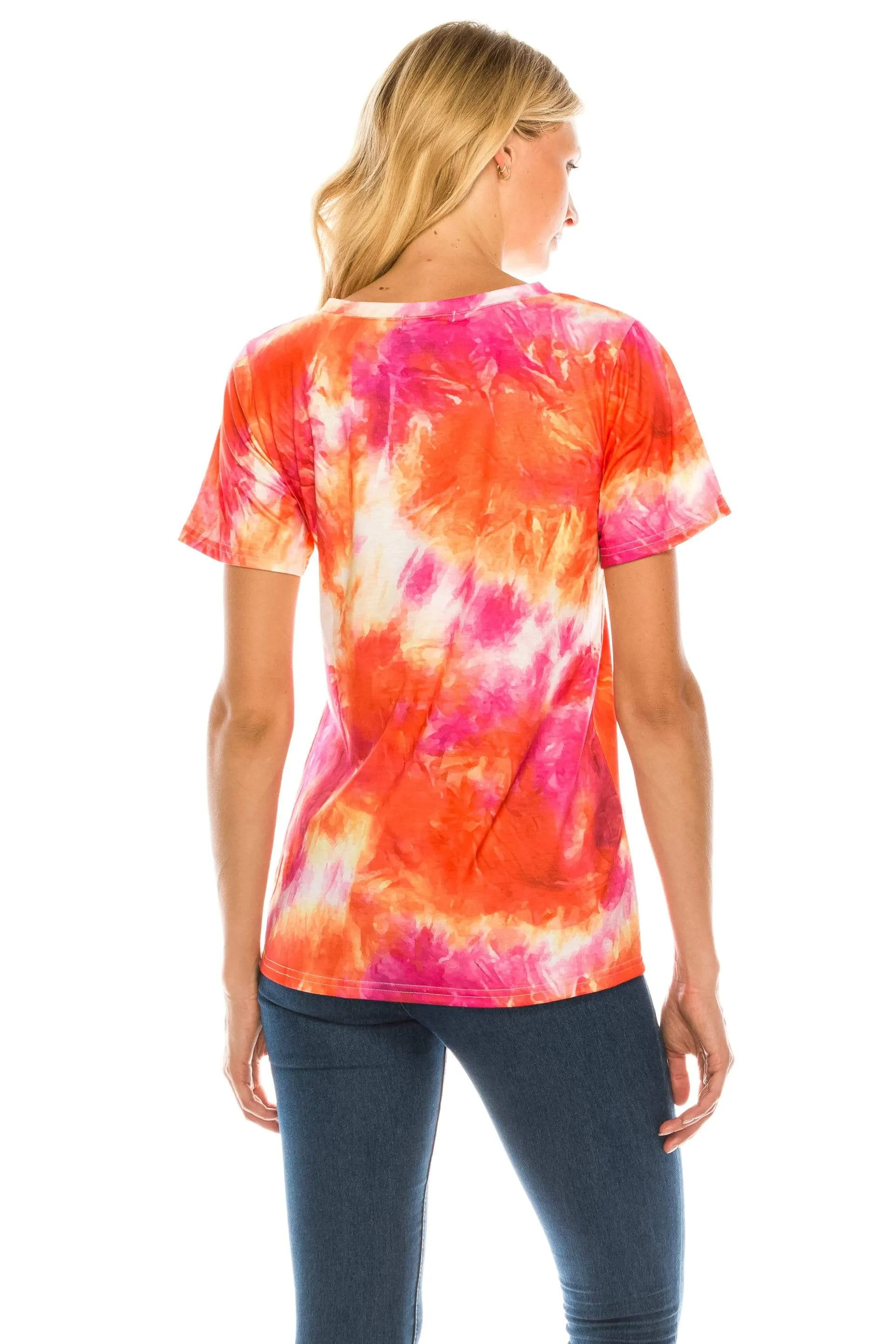 Haute Edition Women's V Neck Tie Dye Prints Tee