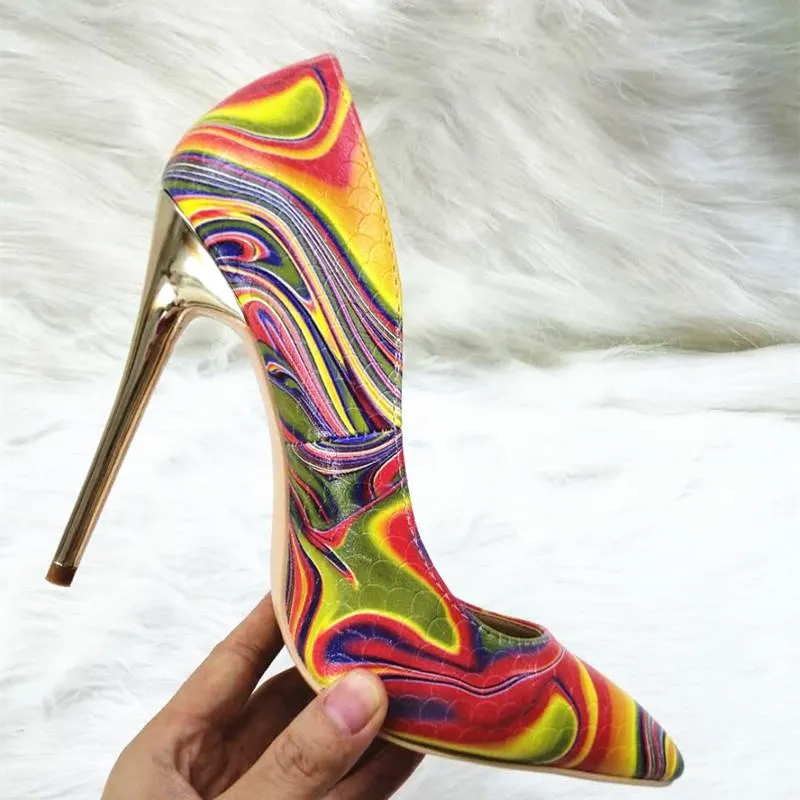 High-heels with colorful patterns, Fashion Evening Party Shoes, yy09