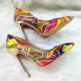 High-heels with colorful patterns, Fashion Evening Party Shoes, yy09