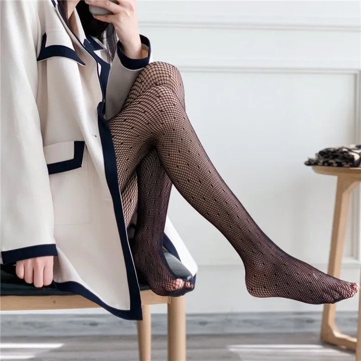 Hollow Sexy Polka Dot Pattern Fishnet Patterned Tights Black Tights